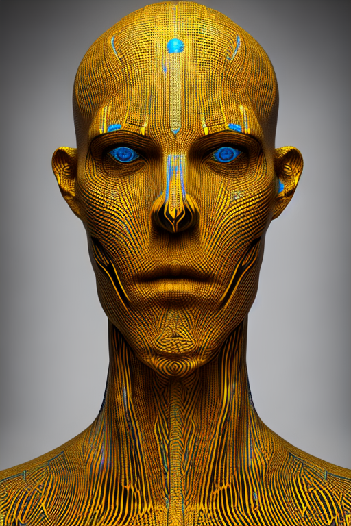 Futuristic Cyborg Art iPhone Case with Radiant Yellow Accents.