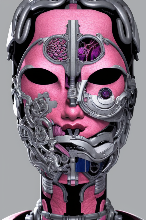 Cosmic Geisha Cyborg Face iPhone Case with Vibrant Pink Accents