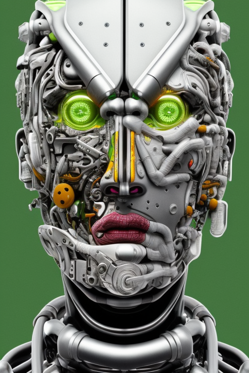 Extraordinary Cyborg Art Design with Vibrant Lime Green Accents!