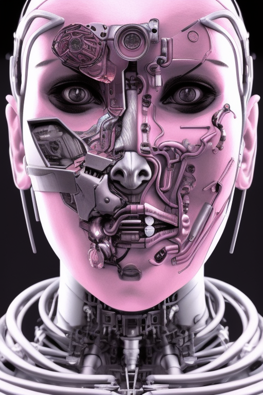 Chic Cyborg Face Design: A Trans-Human Journey in Pink Accents