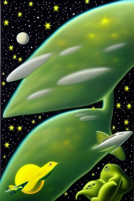 Whimsical Space Odyssey: Quirky Creatures in Lime-Green!