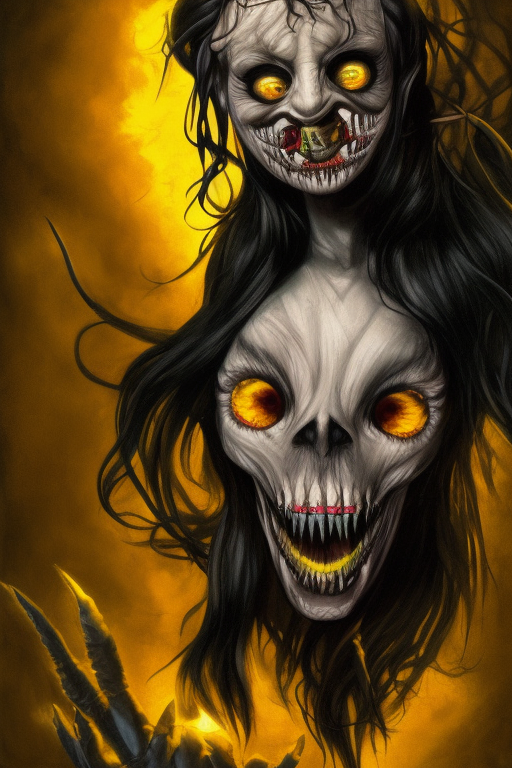 Glowing Eyes Witch: Black, Yellow Accent, Bone-Chilling Eeriness!