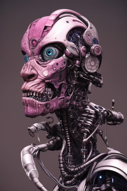 Cyborg Fantasy: Intricate Vanitas-Inspired iPhone Case with Pink Accents