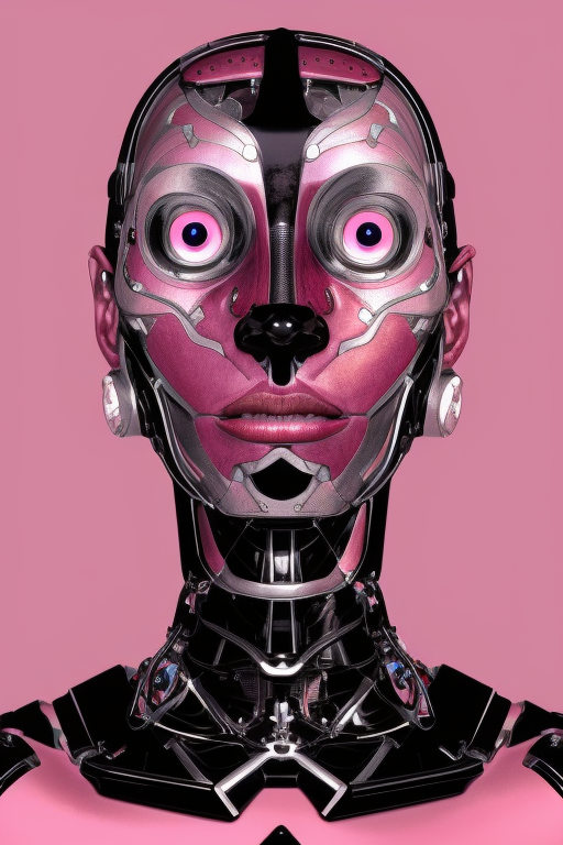 Tech-Chic Cyborg Face iPhone Case with Pastel Pink Accents