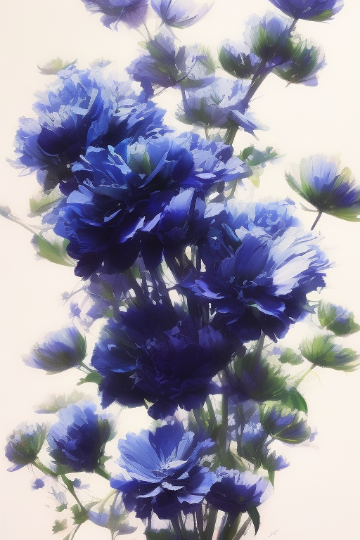 Dramatic Floral Beauty: A Vivid Dance of Blues on Black