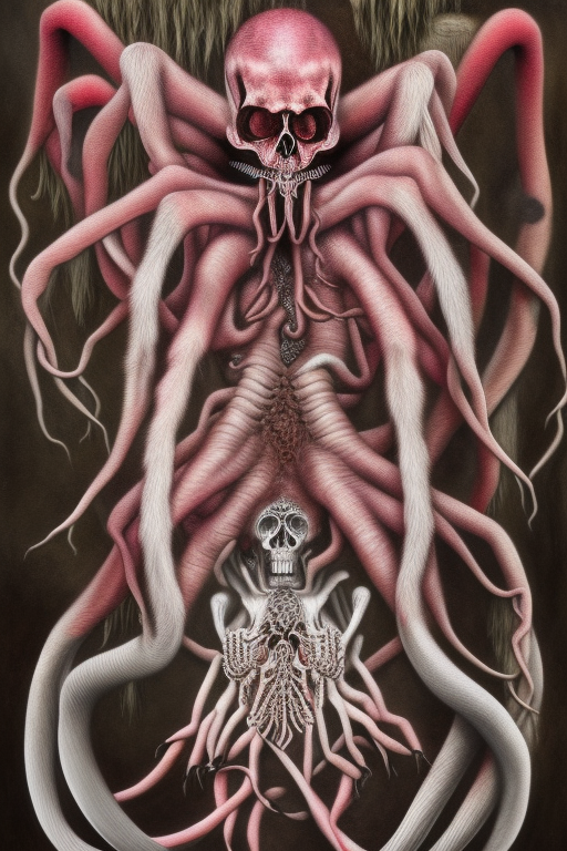 Eerie Spider Art: Grotesque Contrast of Pink on Gothic Black