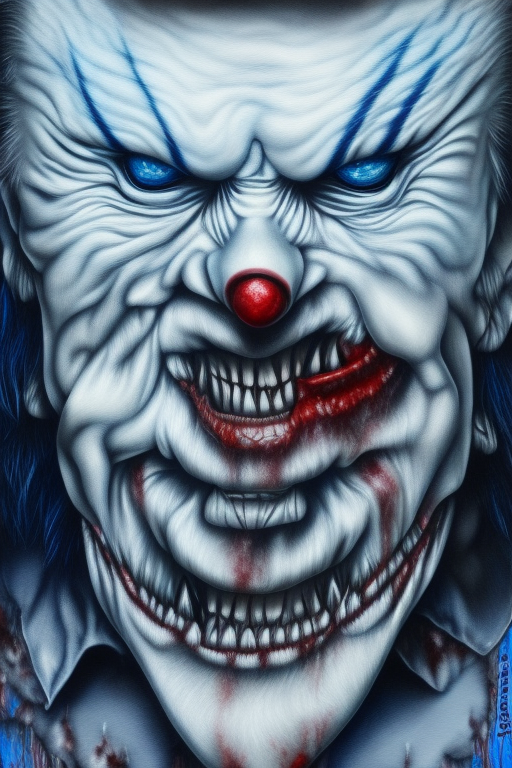 Sinister Clown Design: Haunting Hyperrealism in Shocking Blue