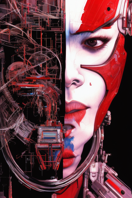 Red-Hued Cyborg Face Fantasy: Merging Tech-Art Brilliance with Protection