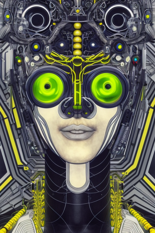 Cyborg Fantasy: Intricate Lime Green Meld of Tech and Humanity