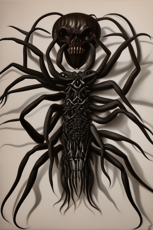 Ghoulish Skull-Spider Design: A Black Blood Nightmare on White
